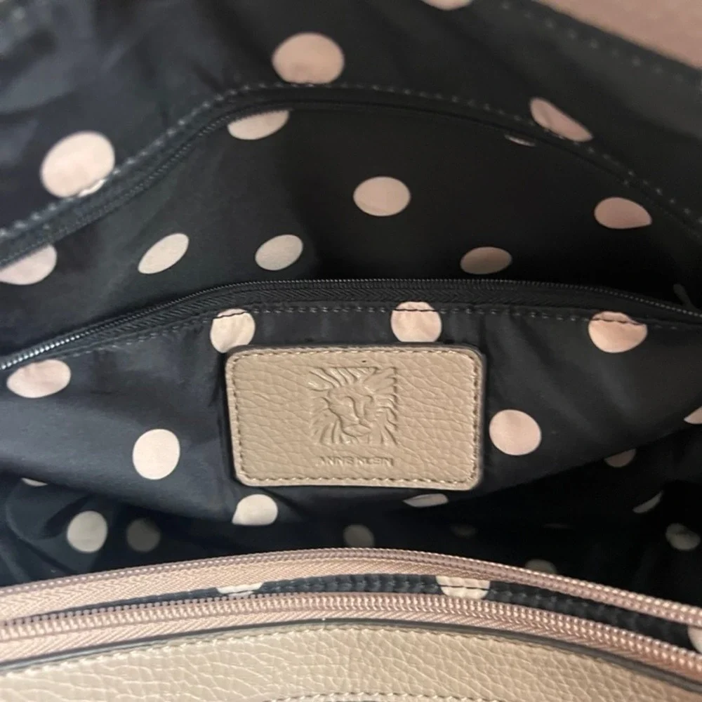 Anne Klein Tote Bag, Faux Leather, Lion Logo,‎ Tassel Charm, Taupe